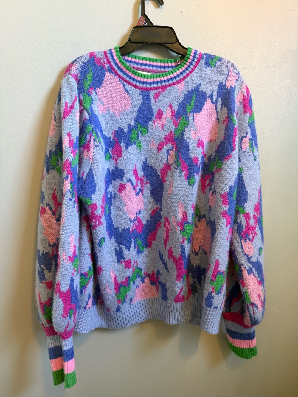 JODIFL Multi-Color Patterned Crewneck Sweater - Lavender Pink Green Blue